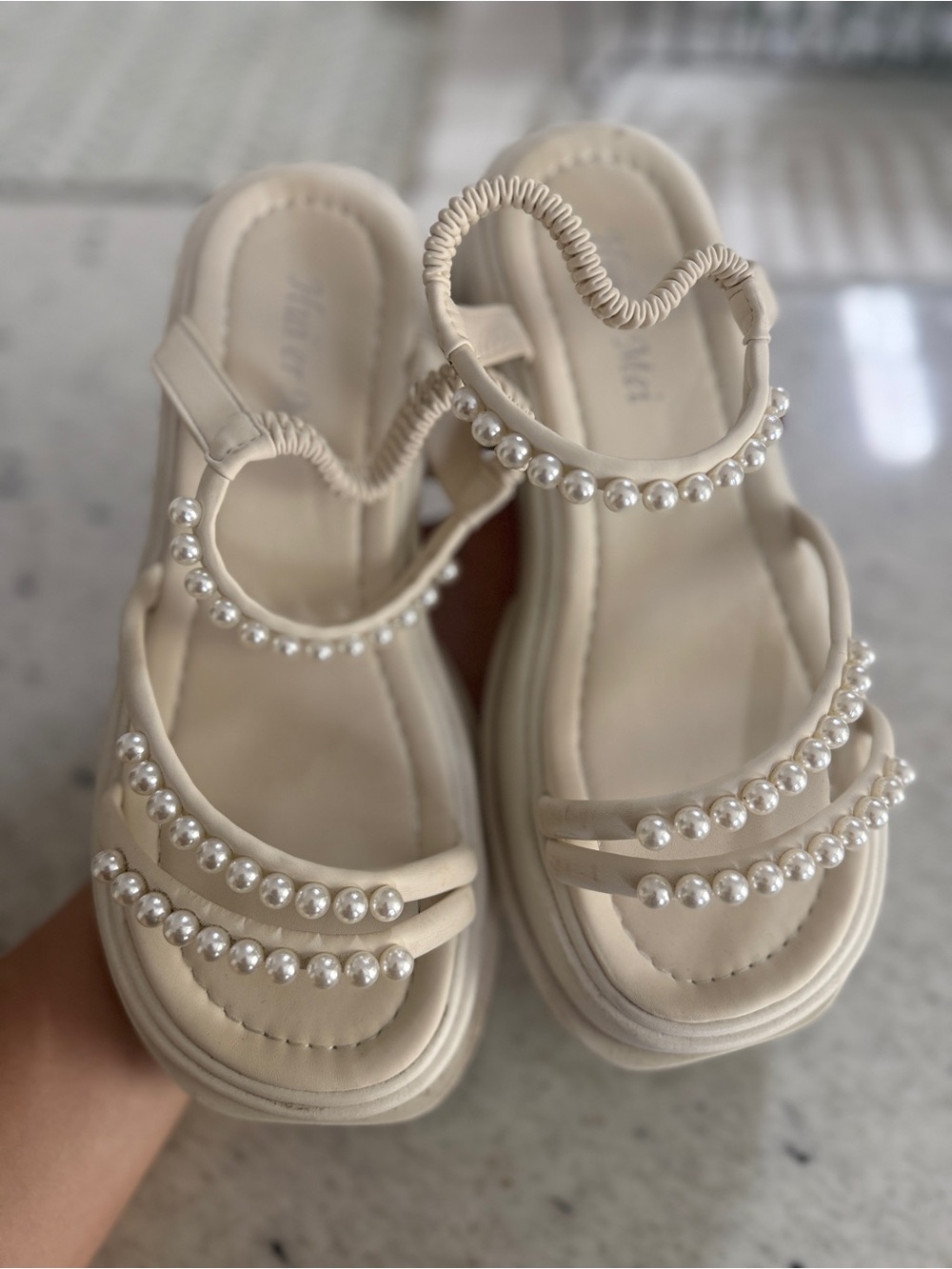 Cream Pearl-Embellished Women’s Sandals